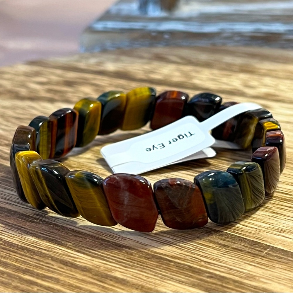 Mix Red-Golden-DreamTiger’s Eye Natural Healing Crystal Stretch Bangle Bracelet